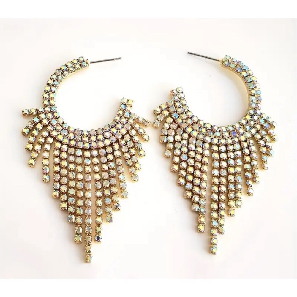 AB Rhinestone Drop Mini Hoop Earrings NWT